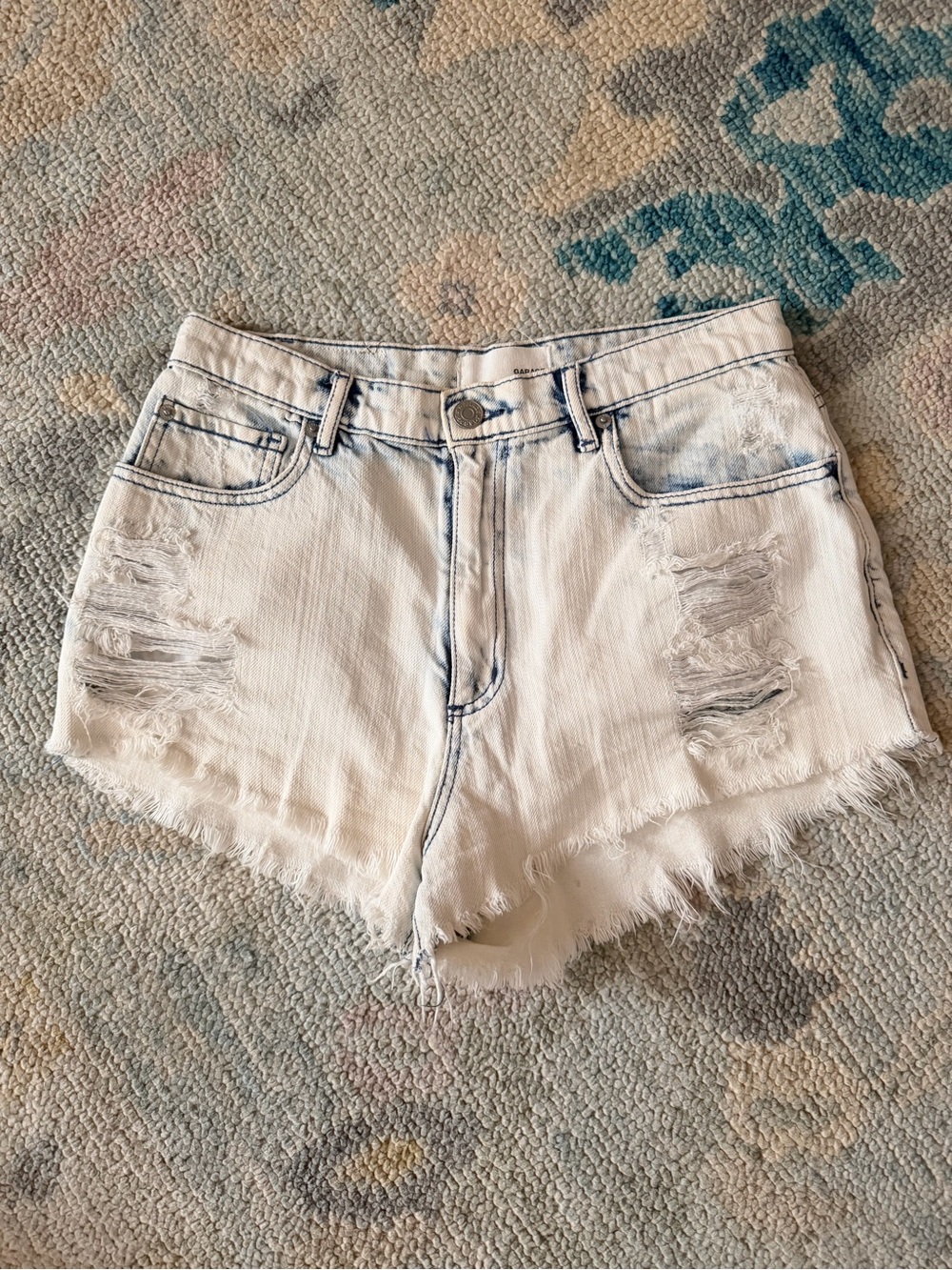 White washed Distressed High-Rise Denim Shorts